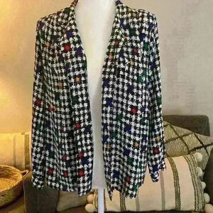 Vintage Petite Impressions M 80s 90s Houndstooth Abstract Artsy Blazer Work Top